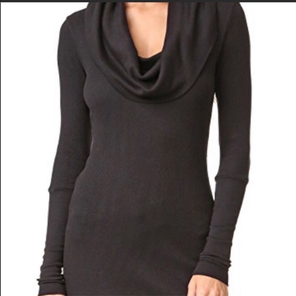 Splendid Women's Thermal Cowl Neck Tunic Top Black Waffle Knit Small